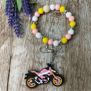 Wristlets Motorcycle Keychain Silicone Bead Handmade Bracelet Gift Custom Key